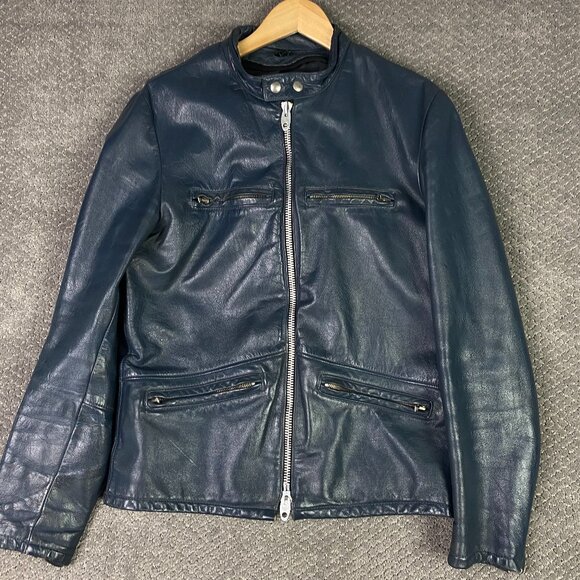 Vintage Drospo Cafe Racer Leather Jacket Men's 42 Gray Motorcycle Biker Talon - Picture 1 of 15